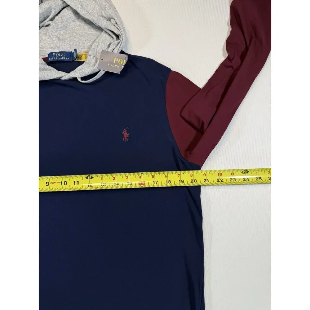 Polo Ralph Lauren Hooded Long Sleeve Shirt Mens M Colorblock Navy Green Red NWT - Picture 4 of 6
